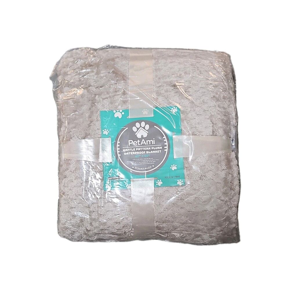 PetAmi Waffle Pattern Plush Waterproof Dog Blanket 60x80 Gray